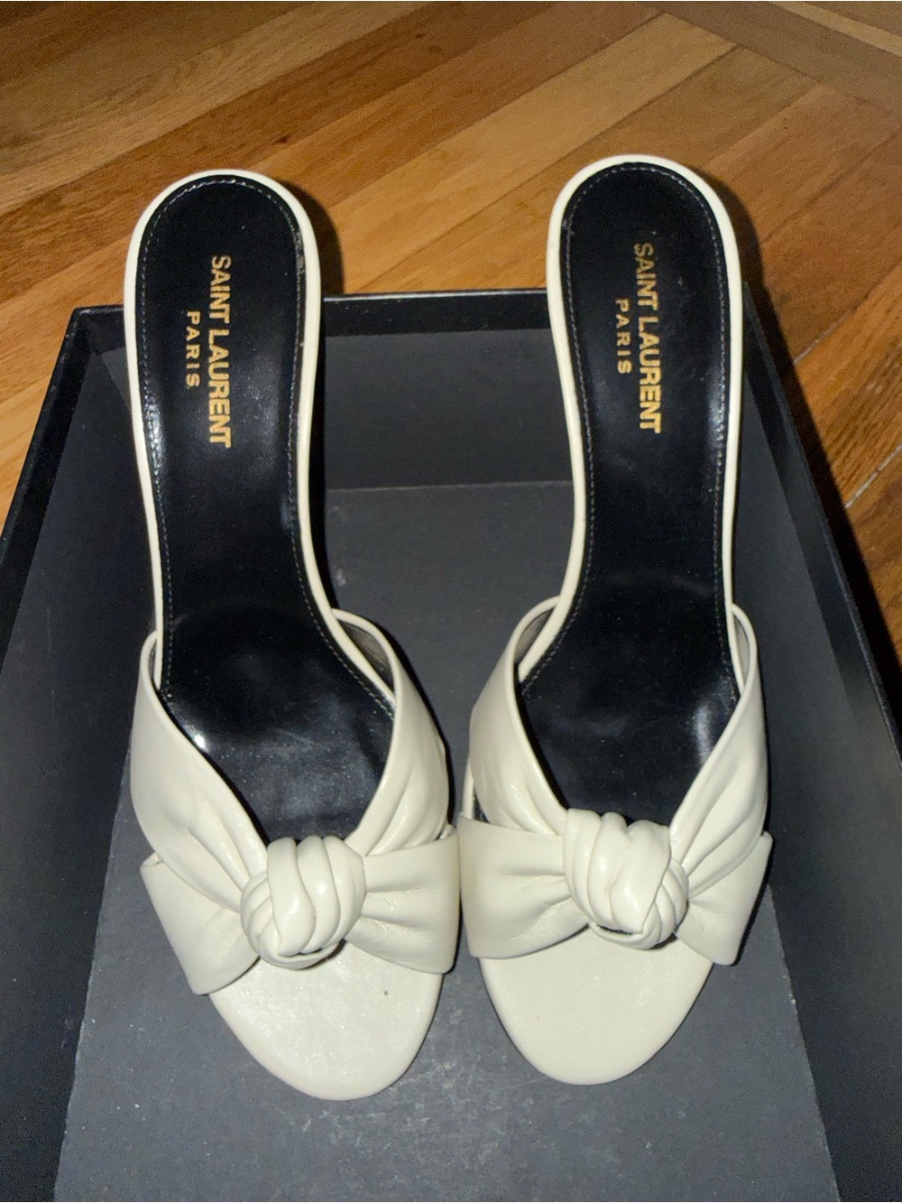 Saint Laurent Off-White Knotted Slide Mules